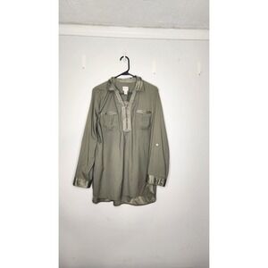 CHICO'S Women's Polyester 2-Way Long Sleeve Blouse Pocket Sage Green Size 2‎ M L
